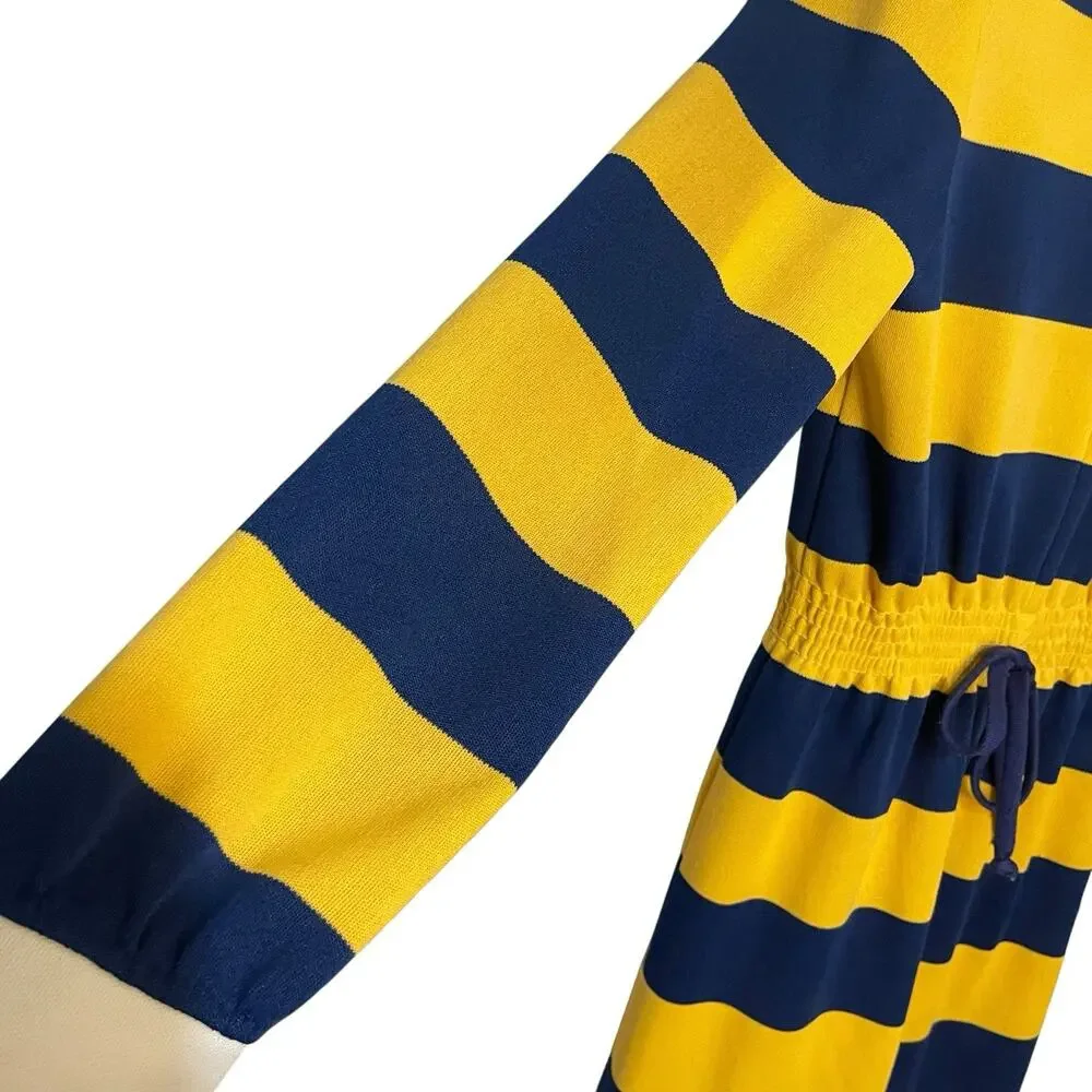 Verona Long Sleeve Knee Length Dress Women's 10 Yellow Blue Striped VTG Preppy